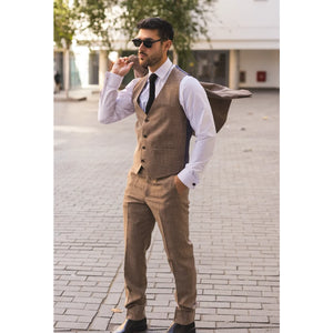 IM33 - Men's 3 Piece Brown Tailored Fit Suit-TruClothing