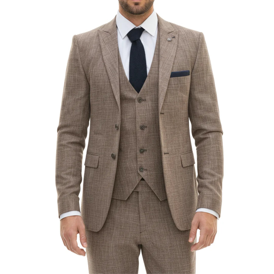 IM33 - Men's 3 Piece Brown Tailored Fit Suit-TruClothing