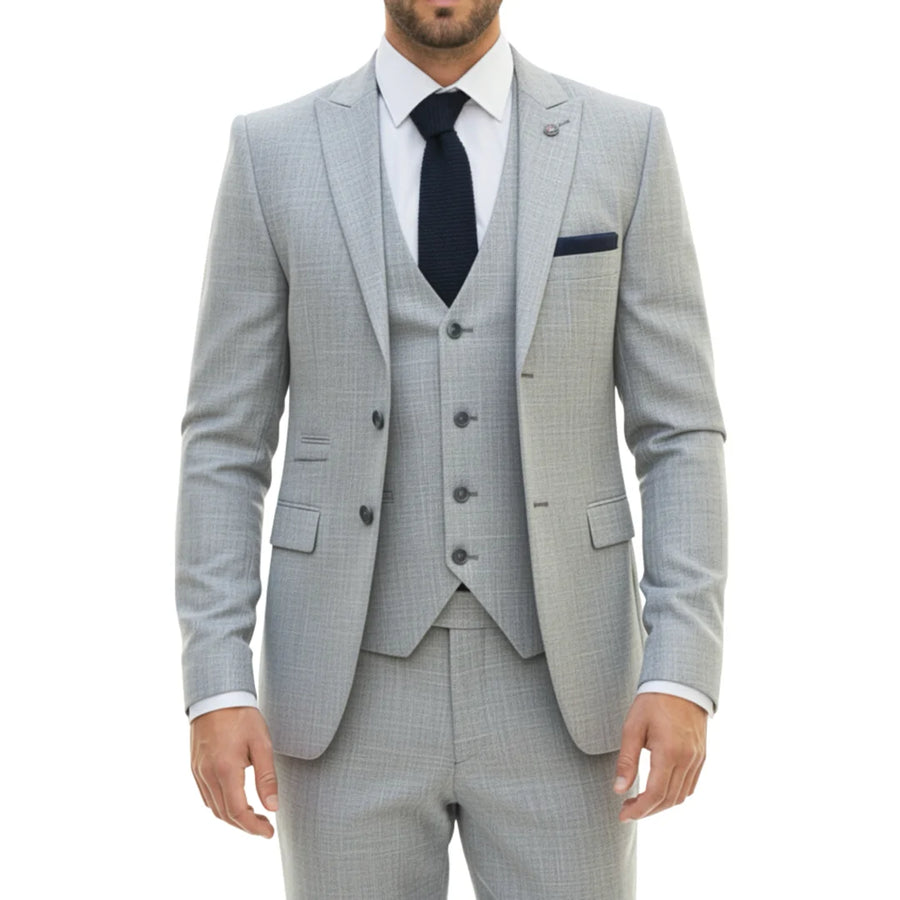 IM33 - Men's 3 Piece Grey Tailored Fit Suit-TruClothing