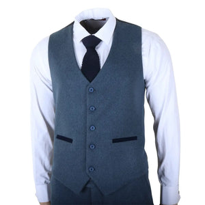 IM40 - Men's Blue 3 Piece Tweed Herringbone Suits-TruClothing