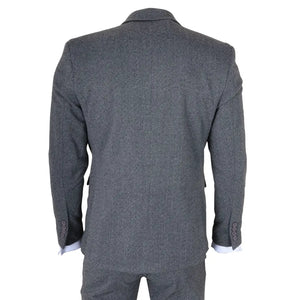 IM41 - Men's Grey 3 Piece Tweed Herringbone Suits-TruClothing