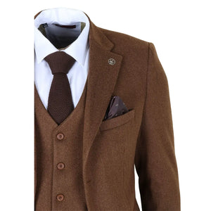 IM42 - Men's Brown 3 Piece Tweed Herringbone Suits-TruClothing