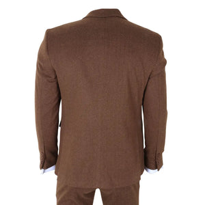 IM42 - Men's Brown 3 Piece Tweed Herringbone Suits-TruClothing