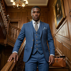 IM50 - Men's Blue Check 3 Piece Tailored Fit Suit - TruClothing.com - 2