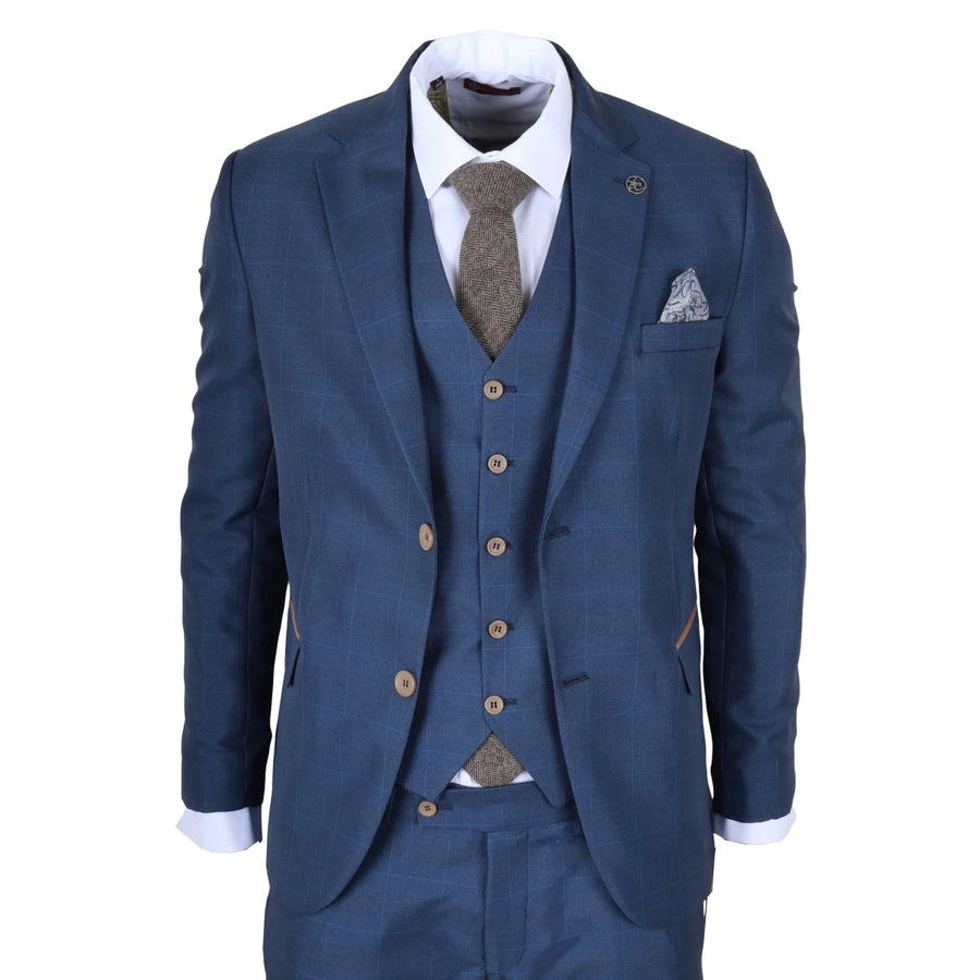 IM50 - Men's Blue Check 3 Piece Tailored Fit Suit