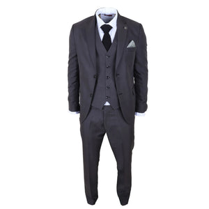 IM51 - Grafitowy 3-częściowy garnitur męski Tailored Fit w kratkę - TruClothing.com - 3
