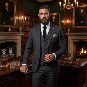 IM51 - Grafitowy 3-częściowy garnitur męski Tailored Fit w kratkę - TruClothing.com - 2