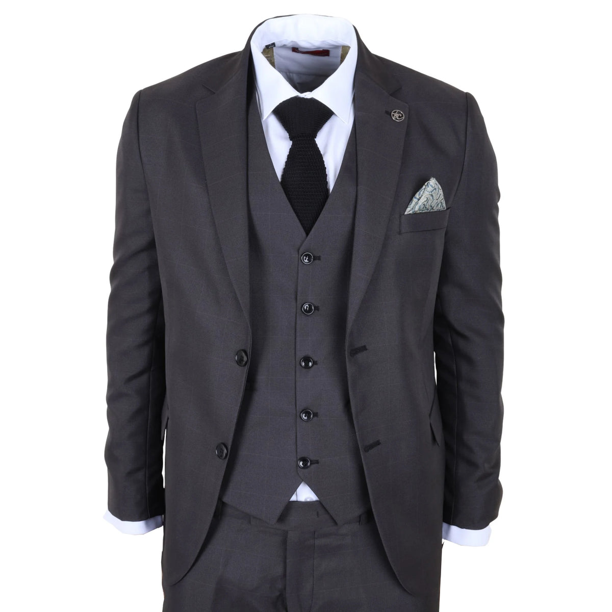 IM51 - Grafitowy 3-częściowy garnitur męski Tailored Fit w kratkę - TruClothing.com - 1
