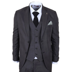 IM51 - Grafitowy 3-częściowy garnitur męski Tailored Fit w kratkę - TruClothing.com - 1