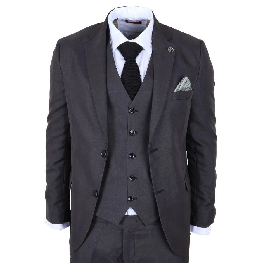 IM51 - Men's Charcoal Check 3 Piece Tailored Fit Suit