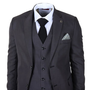 IM51 - Grafitowy 3-częściowy garnitur męski Tailored Fit w kratkę - TruClothing.com - 4