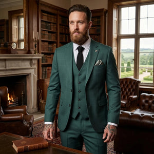 IM52 - Men's Green Check 3 Piece Tailored Fit Suit - TruClothing.com - 2