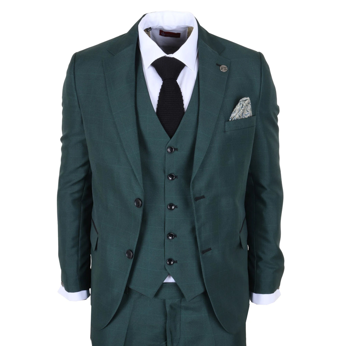 IM52 - Men's Green Check 3 Piece Tailored Fit Suit - TruClothing.com - 1