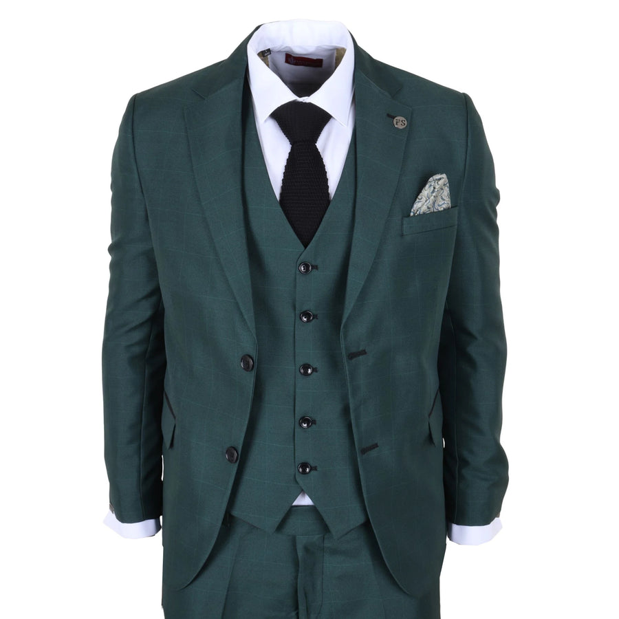 IM52 - Men's Green Check 3 Piece Tailored Fit Suit