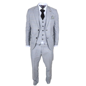 IM53 - Szary 3-częściowy garnitur męski w kratkę Tailored Fit - TruClothing.com - 3