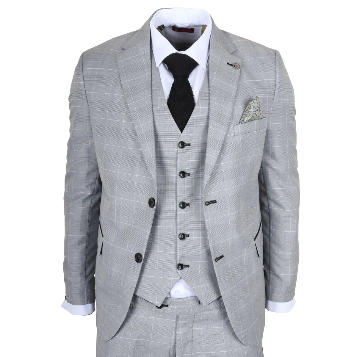 IM53 - Szary 3-częściowy garnitur męski w kratkę Tailored Fit - TruClothing.com - 1