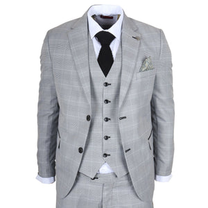 IM53 - Szary 3-częściowy garnitur męski w kratkę Tailored Fit - TruClothing.com - 1