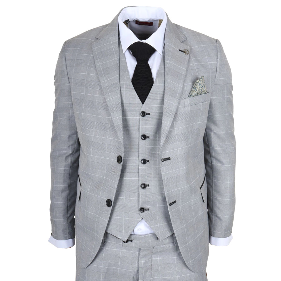 IM53 - Men's Grey Check 3 Piece Tailored Fit Suit