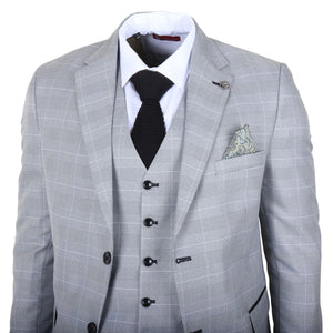 IM53 - Szary 3-częściowy garnitur męski w kratkę Tailored Fit - TruClothing.com - 4