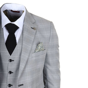 IM53 - Szary 3-częściowy garnitur męski w kratkę Tailored Fit - TruClothing.com - 5