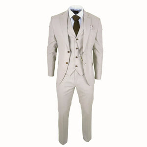 James - Men's 3 Piece Cream Tailored Fit Suit-TruClothing