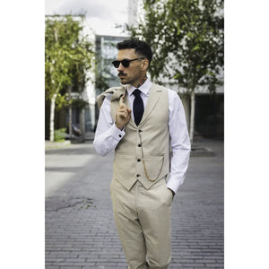 James - Men's 3 Piece Cream Tailored Fit Suit-TruClothing