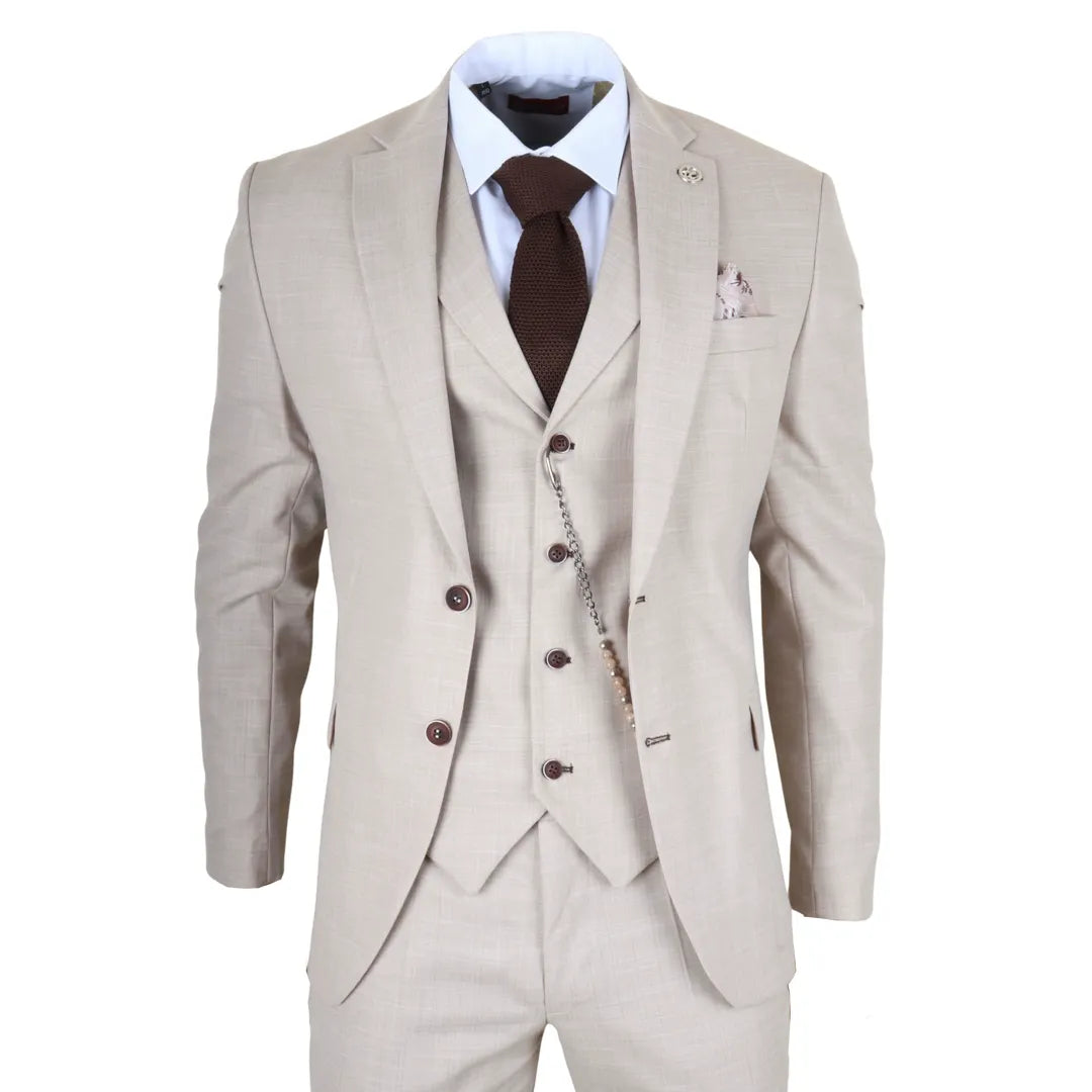 James - Men's 3 Piece Cream Tailored Fit Suit-TruClothing