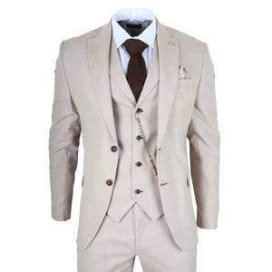 James - Men's 3 Piece Cream Tailored Fit Suit-TruClothing