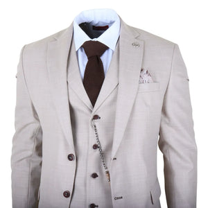 James - Men's 3 Piece Cream Tailored Fit Suit-TruClothing