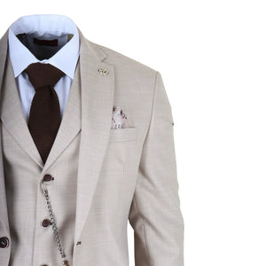 James - Men's 3 Piece Cream Tailored Fit Suit-TruClothing