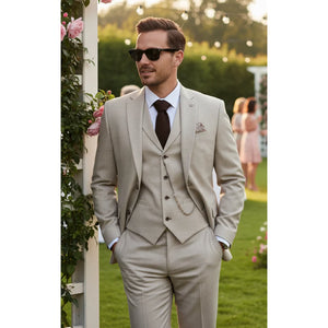 James - Men's 3 Piece Cream Tailored Fit Suit-TruClothing