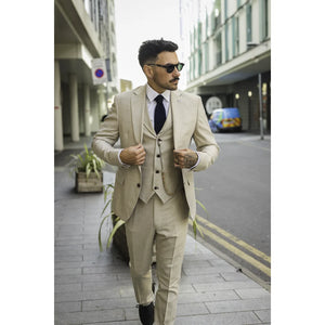 James - Men's 3 Piece Cream Tailored Fit Suit-TruClothing