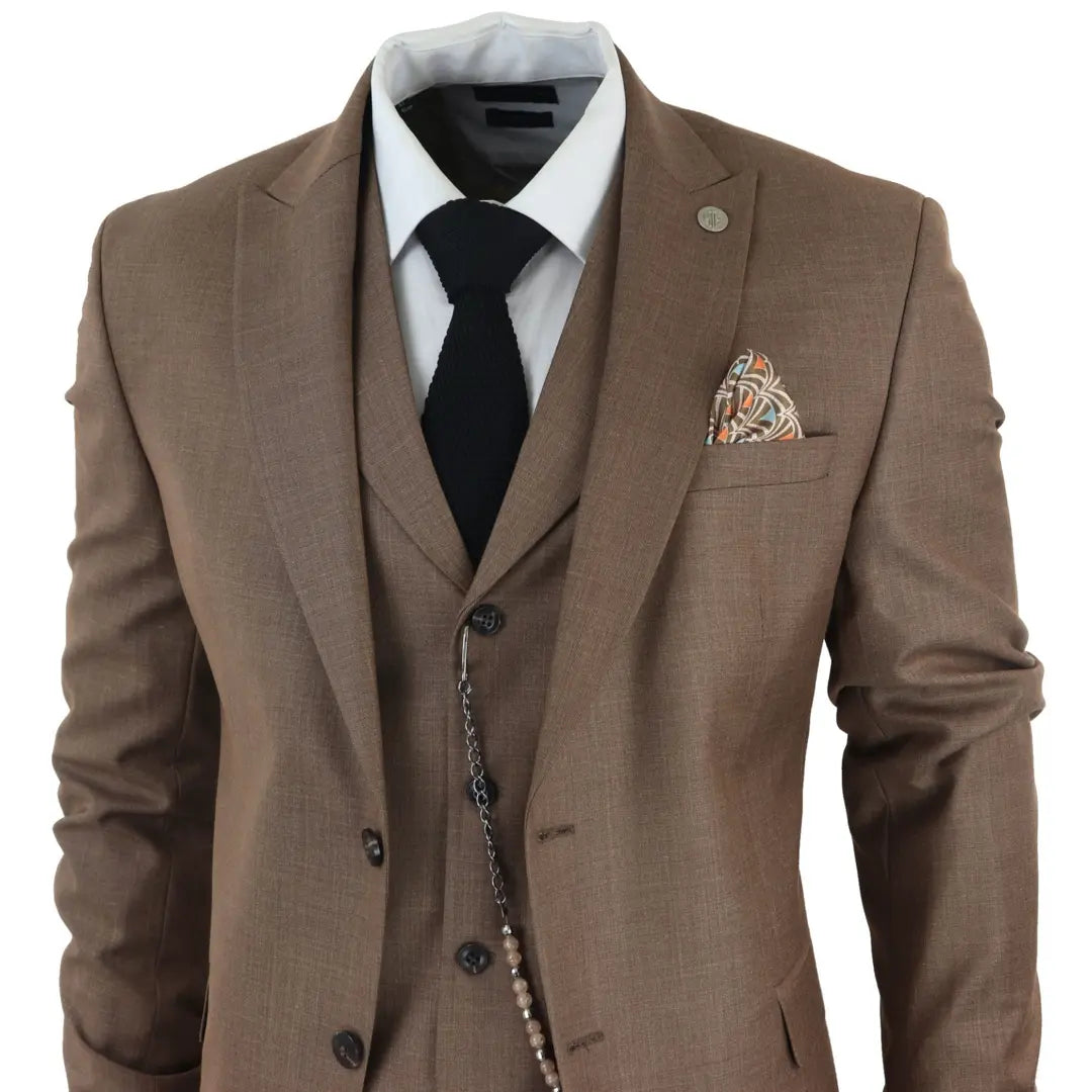 James - Men's 3 Piece Plain Brown Suit