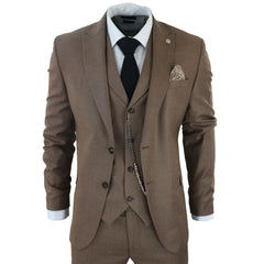 James - Men's 3 Piece Plain Brown Suit