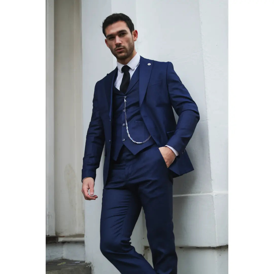 Mens 3 piece suit online navy blue