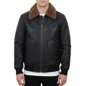 Men's Black Leather Bomber Aviator Jacket-TruClothing