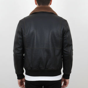 Men's Black Leather Bomber Aviator Jacket-TruClothing