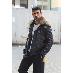 Men's Brown Leather Bomber Aviator Style Jacket-TruClothing