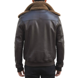 Men's Brown Leather Bomber Aviator Style Jacket-TruClothing