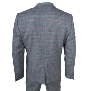 STZ74 - Men's 3 Piece Suit Wool Tweed Light Blue Grey Check-TruClothing