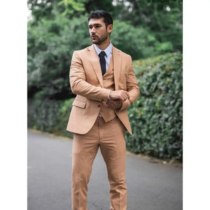 TP-23 - Men's Camel 3 Piece Linen Summer Wedding Suit-TruClothing