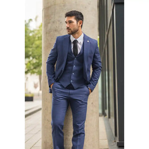 TP-24 - Men's Navy 3 Piece Linen Summer Wedding Suit-TruClothing