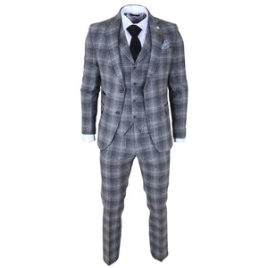 TP-30 - Men's Grey Tweed Check 3 Piece Suit-TruClothing