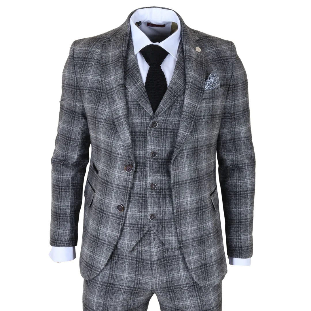 TP-30 - Men's Grey Tweed Check 3 Piece Suit-TruClothing
