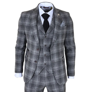 TP-30 - Men's Grey Tweed Check 3 Piece Suit-TruClothing