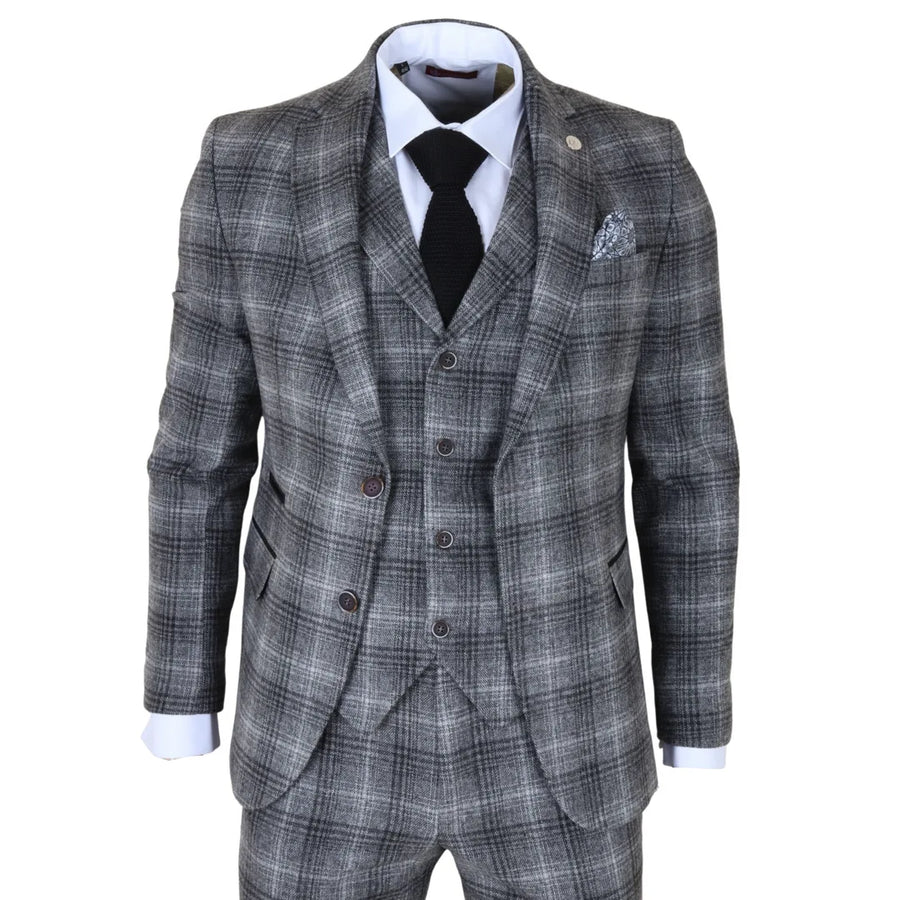 TP-30 - Men's Grey Tweed Check 3 Piece Suit-TruClothing