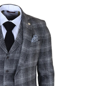 TP-30 - Men's Grey Tweed Check 3 Piece Suit-TruClothing