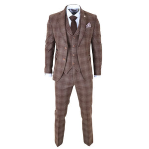 TP-31 - Men's Brown Tweed Check 3 Piece Suit-TruClothing