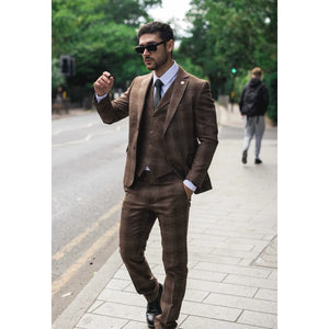 TP-31 - Men's Brown Tweed Check 3 Piece Suit-TruClothing