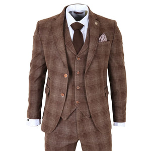 TP-31 - Men's Brown Tweed Check 3 Piece Suit-TruClothing
